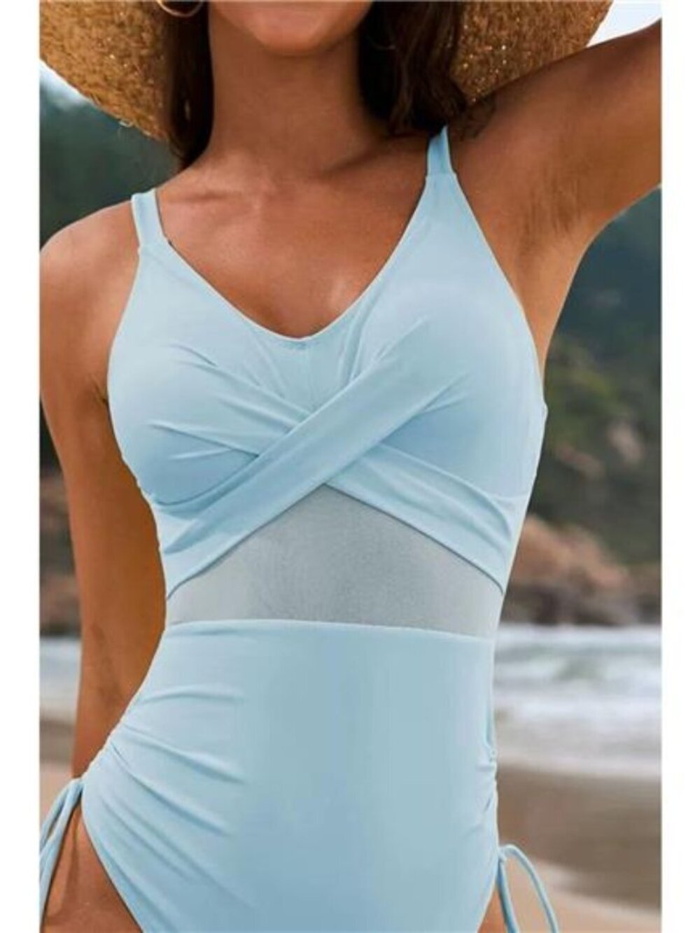 Drawstring Ruched V-Neck One-Piece Swimwear - Picture 14 of 15